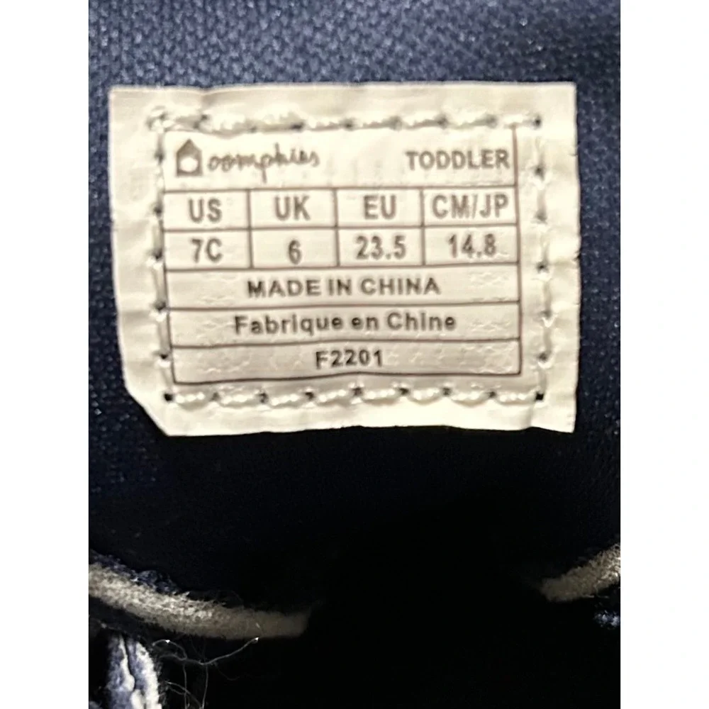 New Oomphies Ethan Toddler Navy Canvas Sneakers Hook Loop Strap Size 7C Easy On